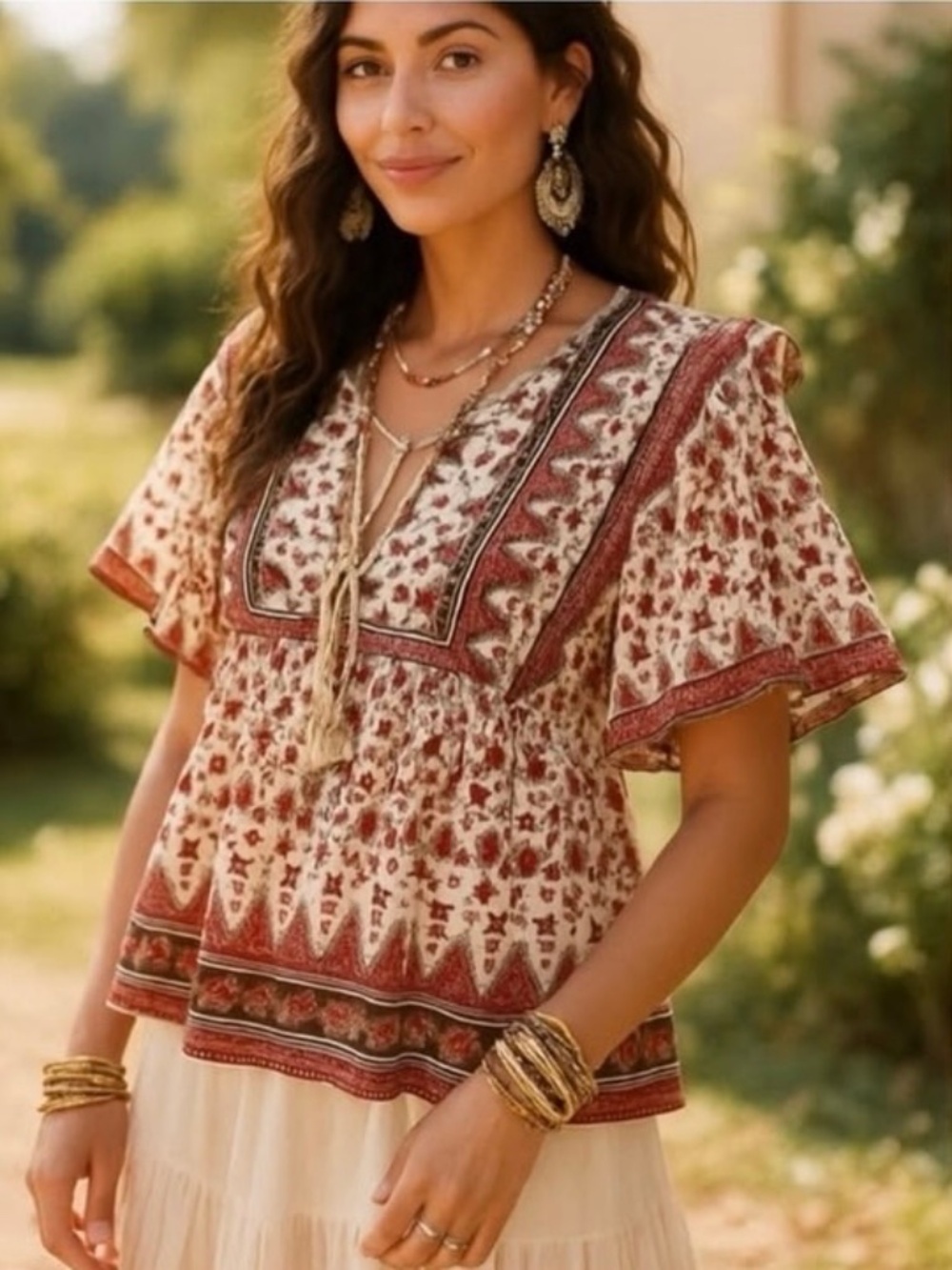 Calypso St. Barth Block Print Style Bohemian Top